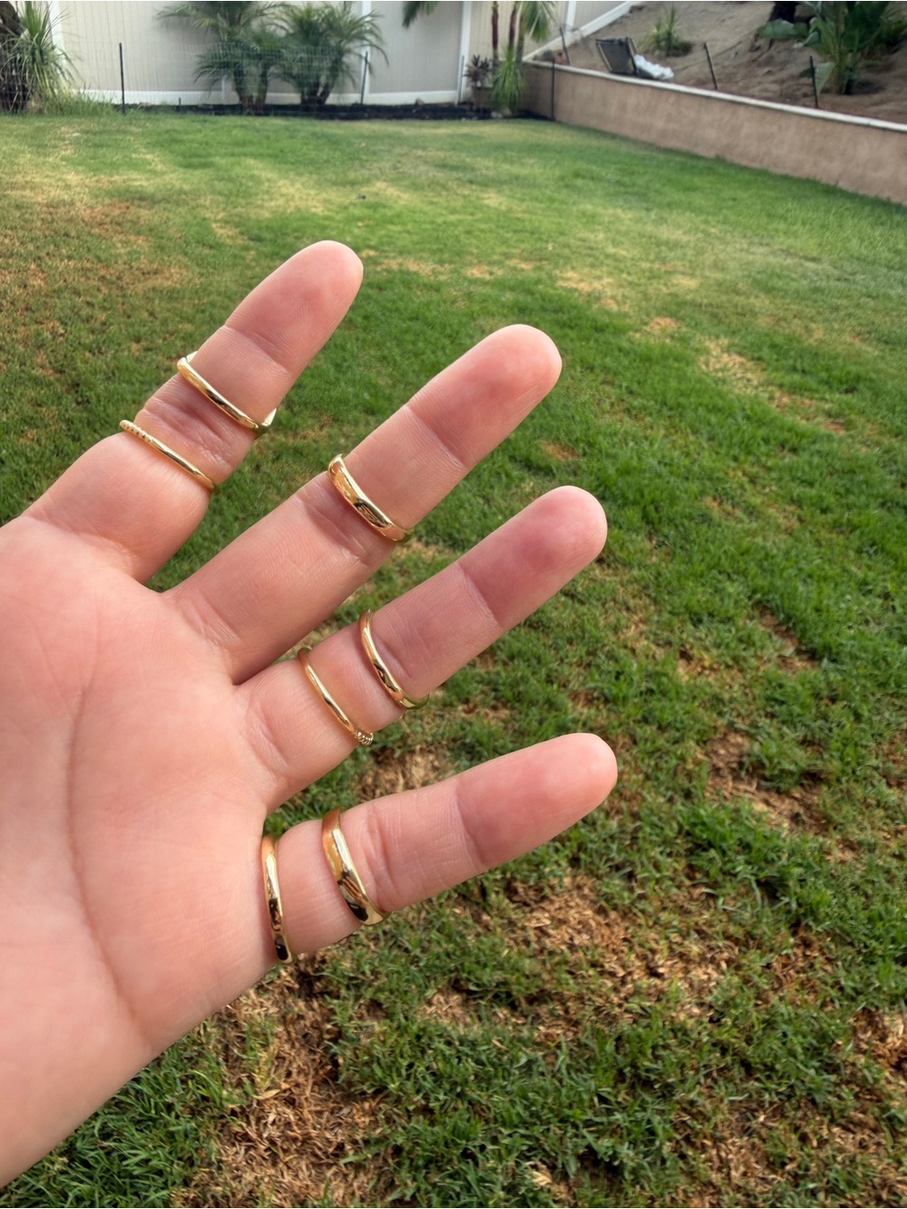 7 Gold Stackable Rings - Green and Cream - Picture 4 of 4